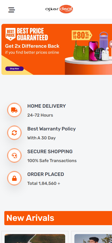 Ajker Deal — মাল্টি-ক্যাটাগরি শপিং প্ল্যাটফর্ম Mobile View