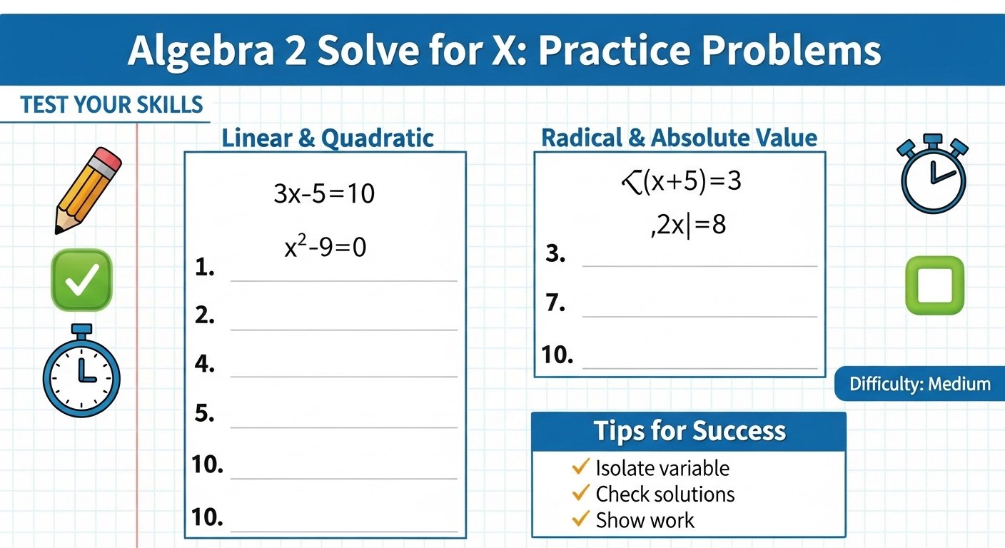 Algebra 2 Solve for X: Practice Problems
