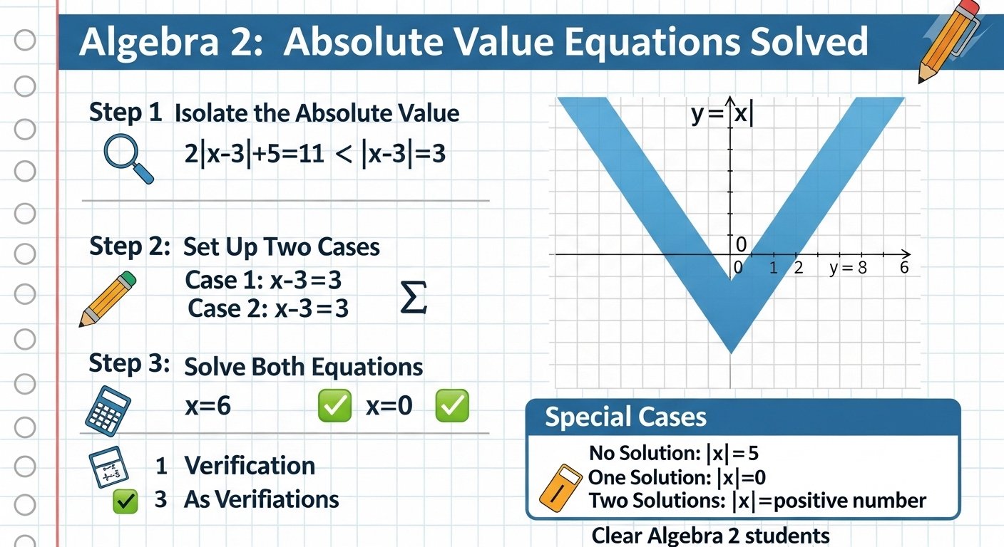 Algebra 2 Absolute Value Equations Solved